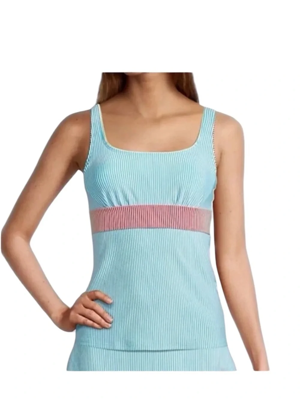 Lands’ End Seersucker Stripe Square Neck Nautical Underwire Tankini Size 4
